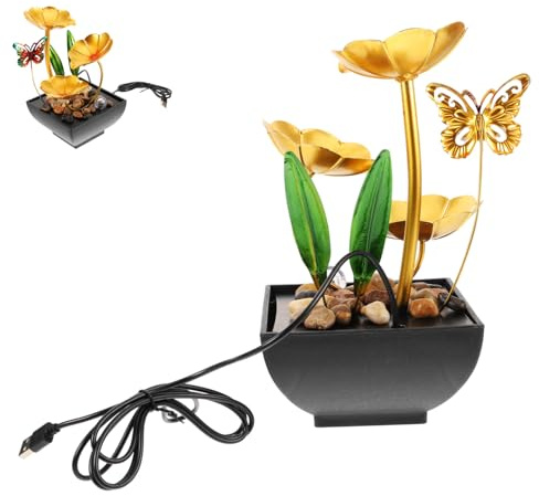 iplusmile Fontana Da Tavolo Flusso D'acqua e Motivo Di Fiori Foglie e Farfalle Decorazione Da Interno Per Casa e Ufficio