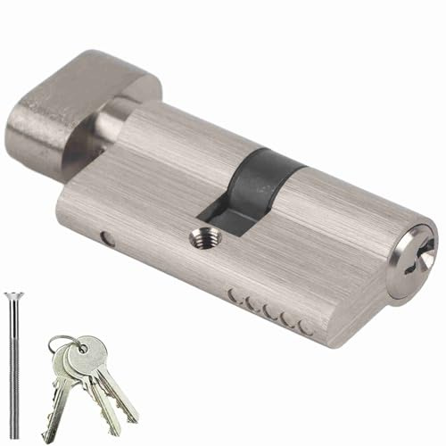 HilBeliFU Euro Profile Cylinder Lock Set, 60mm 30/30 Euro Cylinder with 3Pcs Keys, Copper Storm Door Lock Cylinder, Single Open Copper Cylinder for Wooden, Aluminum Doors
