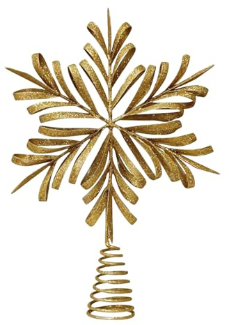 Weihnachtsbaumspitze, Schneeflocken Baumspitze Metall Weihnachtsdeko, Glitzer Schneeflocken Christbaumspitze Gold, Christmas Tree Topper