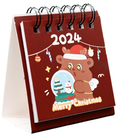 Tischkalender 2024, kleiner Schreibtischkalender mit Doppeldrahtbindung, 6,5 x 3,5 x 7,5 cm, Büroplaner, Organizer, Rot