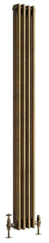 Go Bathrooms Traditional 3 Column Radiator 1800x200mm Brass | Cast iron style tall vertical radiator for central heating. Features 3 column panels with an antique brass finish.