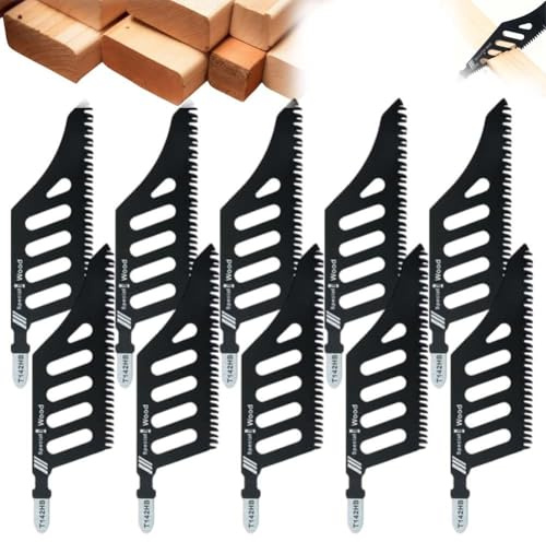Lot de 5 Lames de Scie Sauteuse à Coupe Affleurante pour Bois, Plastique et Métal, en Acier à Haute Teneur en Carbone, Tige en T, Coupe Affleurante et Profonde, Durables, pour Le Bois(10PCS)