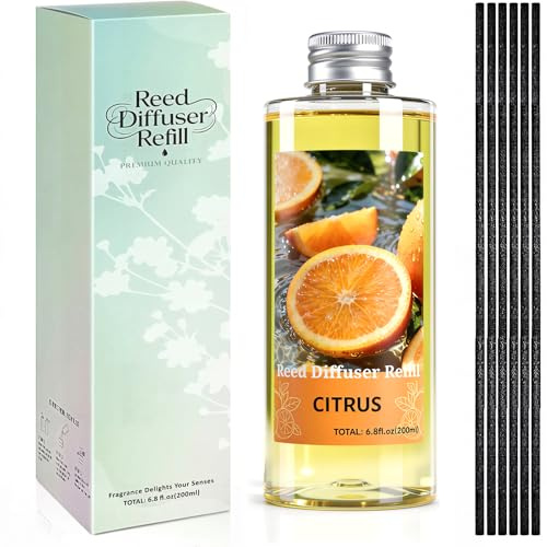 SCENTORINI Recambio De Difusor Cítricos Fragancia para Habitación 200ML | Recambio Difusores Perfumado de Aromáticos, 6 Varillas de Caña, Ambientadores Fragancia para Hogar y Decoración De Habitación