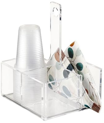 LINEE Recanati – MEDITERRANEA Porta Bicchieri + Tovaglioli da Tavolo in PMMA – Organizer per Cucina, Bar e Sala – Design Essenziale - Made in Italy – 17,5×22×14,5 cm (Trasparente)