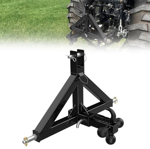 Garvee Attelage 3 Points Robuste pour Tracteur - Récepteur 2 Pouces avec Boule et Crochet - Compatible Kubota BX/LM25h/WLM, Montage Rapide - Noir, Triangle à Trou distinctif, Crochet Boule 4