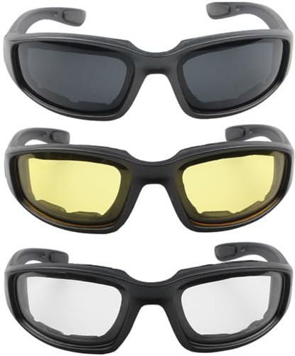 Vistnale Winddichte Brille|Motorradbrille, winddichte Reitbrille, UV-Schutz, gepolsterte Schaumstoff-Skibrille, 3 Stück
