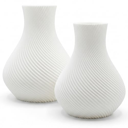 Blumenvase in Weiß - 2er Set aus PLA – unzerbrechliche Vasen für Trockenblumen, Tulpen, als Bodenvase groß - Moderne Vase weiß für Deko Wohnzimmer & Home Decoration,