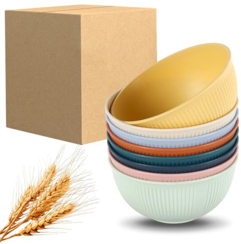 Dexpally 8 Cuencos Plástico Irrompibles Ligeros para Ensalada/Cereal/Sopa/Pasta, Microondas/Lavavajillas, Camping, Niños/Adultos, Colores Variados
