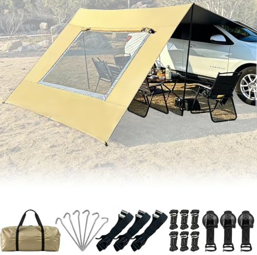 Toldo para autocaravana 2,8 x 4,8 m, con mosquitera y bolsa de almacenamiento, resistente al agua y protección solar, compatible con autocaravanas, remolques (Varilla de soporte no incluida)