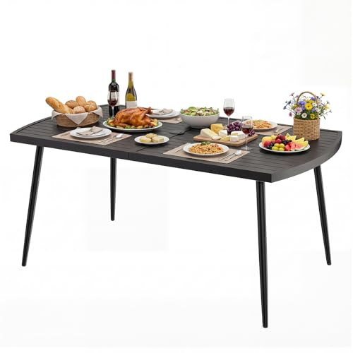 COSTWAY Mesa Jardin Exterior de Matal, 160 x 90 cm, Mesa Rectangular Comedor para 6 Personas, Orificio para Sombrilla, PatioTerraza Porche, Carga 100kg