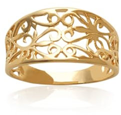 Bague en Plaque Or - Anneau Ajoure Filigrane Arabesques - Largeur 11 mm - Bijoux Femme - Marque Francaise
