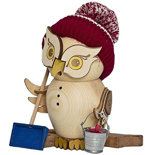 Räuchermann Eule Schneefeger von DREGENO SEIFFEN 19 cm – Original erzgebirgische Handarbeit, stimmungsvolle Weihnachts-Dekoration