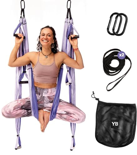 Yoga Trapeze Swing Set for Home & Outdoor | Easy Setup for Strength, Balance & Back Pain Relief | Adjustable Straps & 600lb Capacity, Includes Carrying Bag & Online Tutorials, Purple