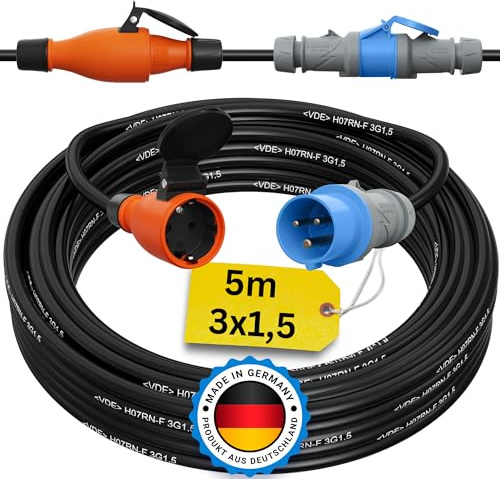 netbote24 CEE auf Schuko Adapter 5m Camping Stromkabel H07RN-F 3x1,5 Landstromkabel Wohnmobil Wohnwagen Kabel Camping Adapter 5 Meter Strom Verlängerungskabel CEE-Stecker Campingstecker