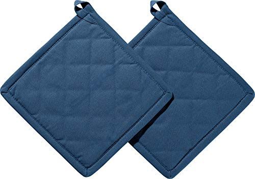 REDBEST Topflappen 2er-Pack Seattle, 100% Baumwolle dunkelblau Größe 20x20 cm - innen hitzebeständige Wattierung, außen feines, glattes Gewebe, mit Schlaufe (weitere Farben)