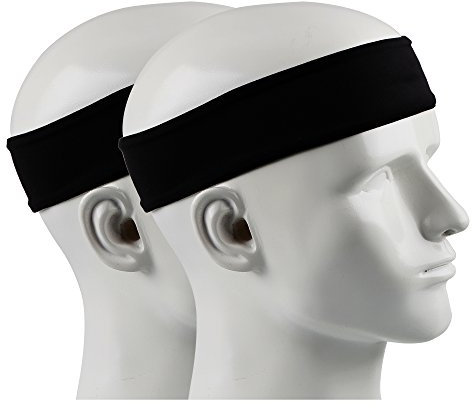 Ipow 2 Stück Sport Stirnband Schweißband Anti-Rutsch Unisex Headband ideal für Tennis, Laufen, Crossfit, Fitness für Damen und Herren Schwarz