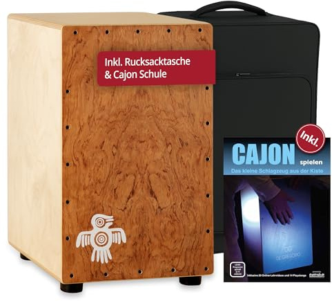 XDrum PERC CP-482 Cajon Peruana Hardwood Set (Set inkl. Cajon mit Birken-Korpus & Snareeffekt, passende Rucksack-Tasche für sicheren Transport & Aufbewahrung und Cajonschule für Einsteiger)
