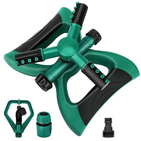 madeking garden Sprinkler, Automatic 360 Rotating Adjustable Garden Water Sprinklers Lawn Irrigation System Covering Large Area with Leak Free Design Durable 3 Arm Sprayer, Easy Connection