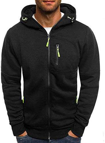 Loalirando Herren Sweatjacke Hoodie Kapuzenjacke mit Reißverschluss Oversized Sweatshirt Kapuzenpullover Sportjacke Outdoorjacke (Schwarz, 2XL)
