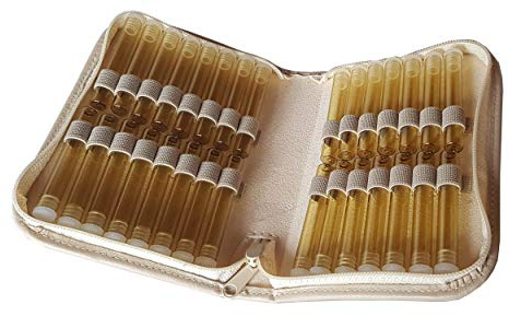 Homöopathie Taschenapotheke für Globuli Leder beige für 30 Glasröhrchen (mit 30 Braunglasröhrchen)