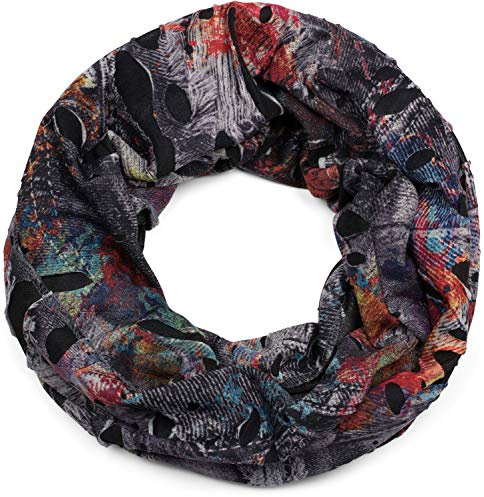 styleBREAKER Unisex Loop Schal Farbkleckse Used | Schlauchschal. Risse und Löcher im Oberstoff. 2-3 mal wickelbar. weiche Haptik. Rundschal. modischer Print.