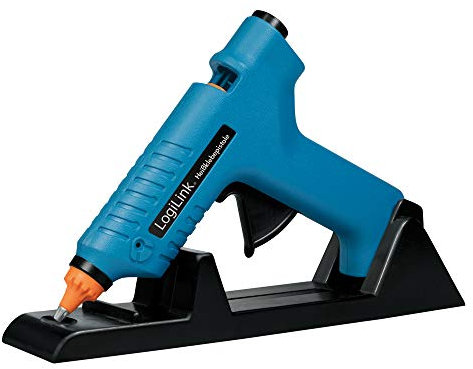 LogiLink WZ0052 - Mini pistola incollatrice a caldo, 80 W, ideale per lavori fai da te (do it yourself), con supporto, colore: Blu – con 2 cartucce Ø 11 mm