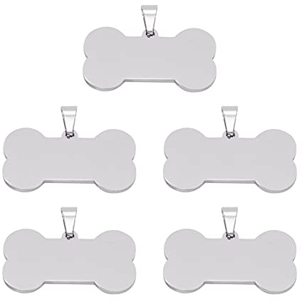 Beadthoven 5 Stück 304 Edelstahl Hundeknochen Blanko Stamping Tag Anhänger Ätzung Gravur Tags Charm mit Öse 22x 40 x 1,8 mm für Schmuckherstellung Haustier Hund Namensschilder