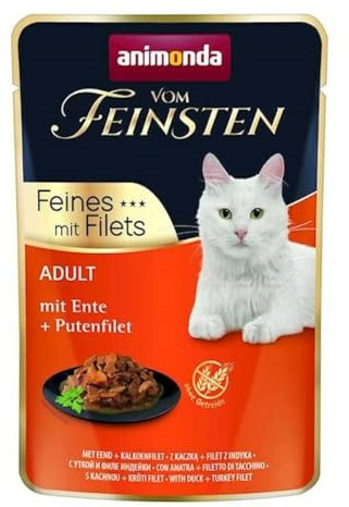 animonda från finaste med filéer, kattmat våt med anka kalkonfilé, 18 portionspåsar (18 x 85 g), kornfritt våtfoder för katter utan socker, med köttiga ingredienser