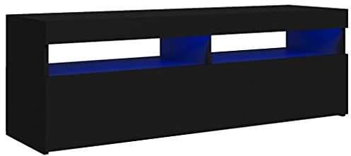 vidaXL TV Schrank mit LED-Leuchten Lowboard Fernsehschrank Fernsehtisch Sideboard HiFi-Schrank TV Möbel Tisch Board Schwarz 120x35x40cm