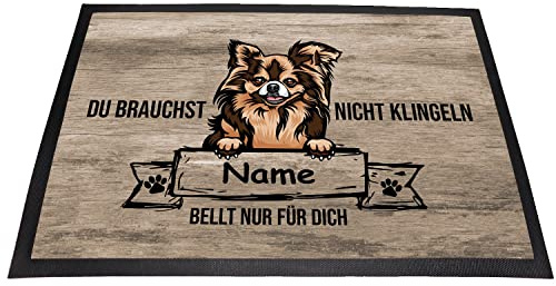 Tierisch-tolle Geschenke Fußmatte Hund „Du brauchst Nicht klingeln“ mit Hundemotiv und Namen (über 70 Rassen verfügbar) | Innen | Außen | Waschbar | Witzig |Personalisiert (Chihuahua 3)