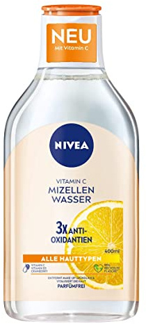 NIVEA Vitamin C Mizellenwasser (400 ml), Gesichtswasser mit Vitamin C, Vitamin B3 und Cranberry-Extrakt, Mizellen Reinigungswasser für ein vitalisiertes Hautgefühl