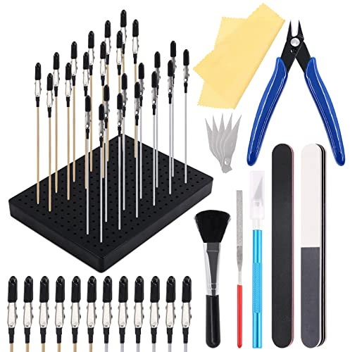 Glarks 32 Piezas de Herramientas de construcción Modelo Gundam, Herramientas de Modelo Hobby y Soporte de Base de Pintura de Modelo de cocodrilo, Kit Surtido, Amantes de la fabricación