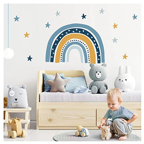 Little Deco Wandaufkleber Regenbogen blau gelb mit Sterne Wandsticker Kinderzimmer Wandtattoo Babyzimmer Wanddeko DL923-4
