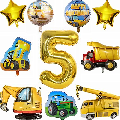 Kiwochy Bagger Geburtstag Deko 5 Jahre Traktor Junge Trecker Luftballon Baustelle Party Deko Truck Happy Birthday Folienballons