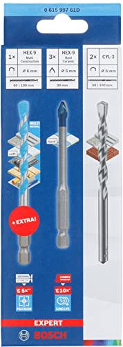 Bosch Professional Coffret mixte de 5 forets EXPERT HEX-9 HardCeramic - 1x Foret EXPERT HEX-9 MultiConstruction (pour Carrelages durs, MultiMaterial, Ø 6 mm, Accessoire Perceuses)