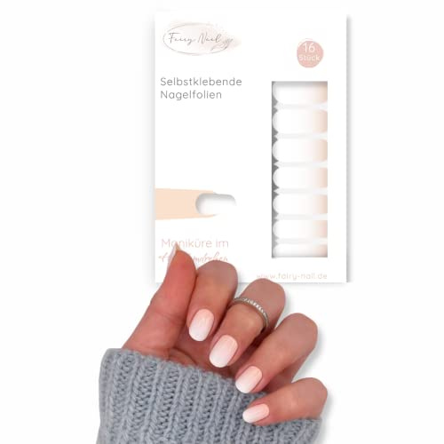 Fairy Nail Selbstklebende Nagelfolien Babyboomer, French & Einfarbig | Nagellackstreifen für natürliche Nail-Looks zuhause | 16 Nail Wraps (Babyboomer Nude)