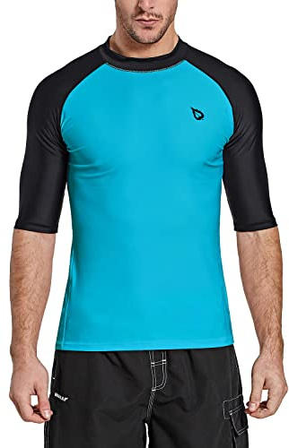 baleaf UV-skjorta herr vatten UPF 50+ kortärmad rashguard herr simskjorta rash väst för simning dykning blå/svart XXL, Blå / svart, XXL