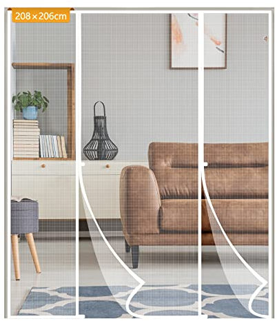 Yotache Fly Screen Door 208 x 206 cm, Reinforced Polyester Double Door Insect Fly Mesh for Sliding Door Patio Door Keep Fly Bug Out, White