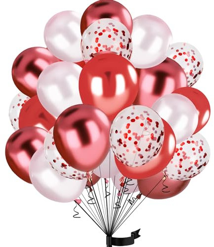 30Stück Rot Luftballon Set, 12 Zoll Metallic Chrom Rot Rosa Konfetti Ballons Rot und Rosa Helium ballon Latex,für Geburtstag, Hochzeit, Dekoration