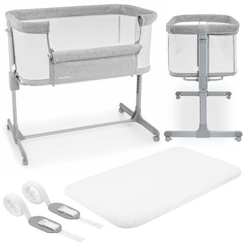 Next To Me Crib LUNA 3 in 1 - Baby Bed with Breathable Mesh - Standalone Baby Cot & Adjustable Bedside Bassinet with mattress and 7 Height Levels - Wheels & Removable Side Panel - Suitable up to 9kg