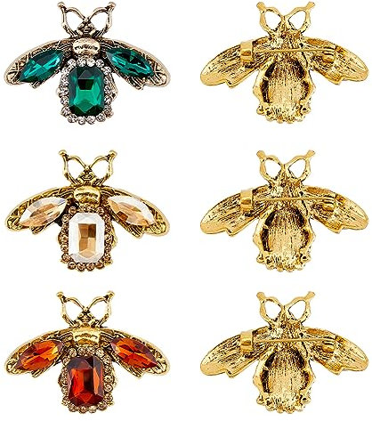 SUPERFINDINGS 3 Stück 3 Farben Strass Bienen Brosche Goldene Legierung Honig Insekten Brosche Vintage Grün Bronze Tier Revers Brosche Für Kragen Kleid Schal Tasche
