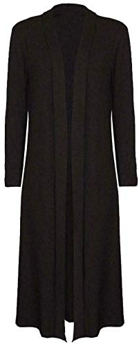 FAIRY TRENDZ Womens Long Sleeve Boyfriend Maxi Cardigan Ladies Open Front Longline Plain Duster Coat Coatigans Sizes 8-26 Black