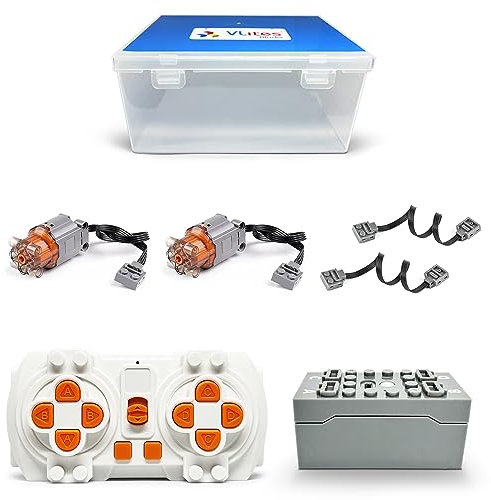 Technik Power Functions Motoren Set, 2x L Motor, 1x Fernbedienung, 1x Batteriebox, 2x Verlängerungskabel, für Bausteine Technik Autos MOC Klemmbausteine, Kompatibel mit Lego (B)