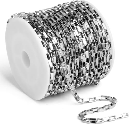 33FT 3mm Stainless Steel Box Chains Bulk Roll for Jewelry Making DIY Craft