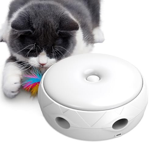 HAPPY HACHI Katzenspielzeug Elektrisch, Interaktives Spielzeug mit Federn für Katzen USB Aufladbar-mit Licht Stummschalten Intelligentes Teaser Katzenspielzeug Selbstbeschäftigung (Orr)
