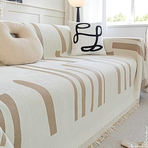 Mesnt Couch Überzug 1 Sitzer, Leichter Kaffee Wohndecke als Sofadecke, Couch Überwürf, Sofa Überzug Einfache Streifen aus Chenille, 180x180CM