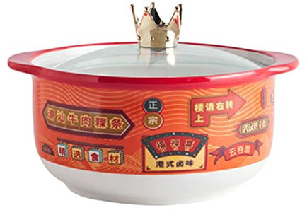 Keramische Ramenschalen, Porzellanschalen for Suppe, Suppentassenschalen, 30 Unzen Keramik-Instant-Nudelschüssel mit Deckel Porzellansuppenschüssel Ramenschüssel Rote chinesische Schüssel Mikrowellens