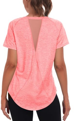 Jlowesun Camiseta Deportiva Mujer Manga Corta,Casual Ligera Transpirable Funcional Espalda Malla Deportiva Tops Mujer,Cuello Redondo Camiseta Entrenamiento Adecuada para Fitness Running Camiseta Yoga