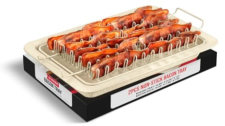 Bacon Tray - 2-Piece Set – Marble Coating - Durable, Non-Stick Cooking Tray for Bacon – White Stone Tray and Carbon Steel Rack