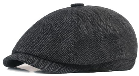 Newsboy Cap for Men - Peaky Blinders Hat, Adjustable Cabbie Tweed Flat Cap for Boys, Autumn Winter Dark Grey Cotton